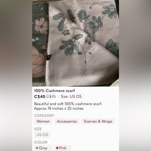 Gorgeous cashmere scarf. Soft feminine colours. Doubled sided wear.